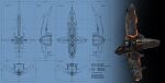  advanced_ship_(eve_online) amarr_empire_(eve_online) battlecruiser_(eve_online) blue_background blueprint_(medium) caldari_state_(eve_online) commentary concept_art cyclodextrose english_text eve_online highres khanid_kingdom_(eve_online) military_vehicle multiple_views no_humans original radio_antenna realistic reference_sheet science_fiction spacecraft thrusters vehicle_focus 