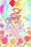  1girl absurdres clouds colorful dolman_(dm) flower hat highres origami original pink_hair scissors solo straw_hat 