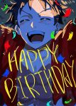  1boy ^_^ bad_id bad_twitter_id black_hair close-up closed_eyes commentary confetti happy_birthday hat highres male_focus monkey_d._luffy one_piece scar scar_on_chest scar_on_face short_hair smile solo straw_hat wudus6 