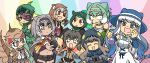  6+girls ^_^ alternate_design animal_hood animal_print bare_shoulders baweng_satanic_leaf_gecko_(kemono_friends) baweng_satanic_leaf_gecko_(kemono_friends)_(old_design) black_hair blush brown_eyes cape capelet chibi chinese_water_dragon_(kemono_friends) closed_eyes closed_mouth coat constricted_pupils corset dark-skinned_female dark_skin detached_sleeves dress dual_persona fingerless_gloves flask forehead_protector frilled_hairband frilled_lizard_(ex)_(kemono_friends) frilled_lizard_(kemono_friends) frills gloves green_hair grey_eyes grey_hair hair_horns hair_over_one_eye hairband hand_on_own_cheek hand_on_own_face hat height_difference highres holding holding_flask hood hood_up hooded_capelet hooded_coat jacket jackson&#039;s_chameleon_(kemono_friends) japanese_clothes kemono_friends kemono_friends_3 komodo_dragon_(kemono_friends) komodo_dragon_(kemono_friends)_(old_design) lizard_tail long_hair long_sleeves looking_at_another low_twintails medium_hair midriff multicolored_hair multiple_girls navel necktie official_alternate_costume open_mouth panther_chameleon_(kemono_friends) print_hood print_sleeves red_eyes ringed_eyes round-bottom_flask scale_print shirt short_twintails shorts skirt smile srd_(srdsrd01) stomach swept_bangs tail thigh-highs twintails very_long_hair vest white_hair wide-eyed 