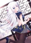  1girl absurdres blue_eyes china_dress chinese_clothes dress eyelashes hair_between_eyes hair_ornament hairclip highres long_hair naruse_shiroha open_mouth pantyhose short_sleeves skirt standing summer_pockets very_long_hair white_hair yutori_z71 