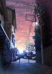  artist_name building car cityscape clouds commentary_request highres house lamppost motor_vehicle no_humans original outdoors power_lines road scenery shadow sky sunset tanaka_ryosuke tree utility_pole 