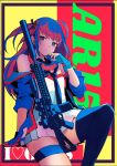  1girl ar-15 black_necktie black_thighhighs blue_eyes character_name girls_frontline gloves gun long_hair looking_at_viewer necktie off_shoulder pink_hair pleated_skirt rifle scope skirt solo st_ar-15_(girls&#039;_frontline) suppressor thigh-highs thigh_strap weapon yumenotsuzuki 