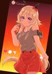  absurdres alternate_costume animal_ears blush breasts casual cellphone clothing_cutout collarbone commentary_request curren_chan_(umamusume) grey_hair hair_ornament highres horse_ears horse_girl horse_tail looking_at_viewer medium_breasts medium_hair phone radium0727 ribbon shirt shoulder_cutout simple_background smile solo tail twitter_username umamusume 