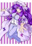  1girl breasts crescent crescent_moon eruichi_(redphantom) hat highres long_hair patchouli_knowledge purple_eyes purple_hair solo touhou violet_eyes 