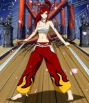  angry barefoot cleavage erza_scarlet fairy_tail pants ponytail redhead sword tattoo weapon 