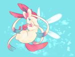  blue_background blue_eyes bow no_humans pokemon pokemon_(creature) pokemon_(game) pokemon_xy ribbon smile solo sylveon tail wings 