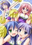  blue_eyes blue_hair cheerleader closed_eyes glasses green_eyes highres hiiragi_kagami hiiragi_tsukasa izumi_konata long_hair lucky_star pink_hair pom_poms purple_eyes purple_hair short_hair takara_miyuki tsuda_akira violet_eyes wink 