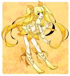  ayuyu(artist) ayuyu_(baby) blonde_hair cure_sunshine dress futari_wa_precure heartcatch_precure! magical_girl midriff myoudouin_itsuki navel orange_eyes precure solo twintails yellow yellow_background yellow_dress 