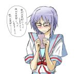  blush closed_eyes glasses nagato_yuki nagato_yuki_(shoushitsu) school_uniform serafuku short_hair sketch solo suzumiya_haruhi_no_shoushitsu suzumiya_haruhi_no_yuuutsu sweatdrop totsuka translated translation_request 