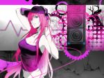  ak_(cosmio) aqua_eyes bad_id breasts cleavage hat headphones jewelry long_hair megurine_luka navel necklace pink_hair solo vocaloid 