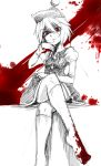  1girl blood crossed_legs face feet harusame_(unmei_no_ikasumi) hat lunasa_prismriver red_eyes sitting sketch socks solo spot_color touhou 