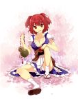  breasts cleavage gourd hair_bobbles hair_ornament large_breasts legs melodybullet onozuka_komachi red_eyes red_hair redhead sandals short_hair solo tabi touhou twintails 