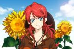  flower freckles gemini_sunrise long_hair nazumi_junko red_hair redhead sakura_taisen solo sunflower 