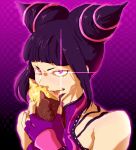  bare_shoulders fingerless_gloves food gloves glowing_eye han_juri just_as_planned jy0bung licking nail_polish potato purple_eyes spikes street_fighter street_fighter_iv violet_eyes 