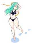  barefoot bikini feet green_eyes green_hair higurashi_no_naku_koro_ni long_hair roku_usagi sketch sonozaki_shion swimsuit wide_hips 