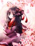  ahoge black_hair bow hair_bow highres japanese_clothes kimono nishiwaki_yuuri original petals solo stole wings yellow_eyes 
