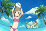  ball banana_boat beachball bikini brown_eyes brown_hair fujiwara_tsukasa futami_ami futami_mami idolmaster idolmaster_2 long_hair short_hair siblings side_ponytail sisters swimsuit twins 