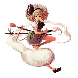  katana konpaku_youmu konpaku_youmu_(ghost) myon ochakai_shinya pureazn ribbon simple_background solo sword touhou weapon 