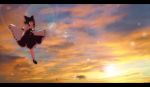  cloud clouds detached_sleeves flying hakurei_reimu lens_flare letterboxed pasutel ribbon scenery sky sunset touhou 