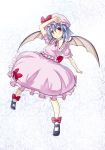  :o bat_wings blue_hair bow dress gin'ichi_(akacia) ginichi hat mary_janes red_eyes remilia_scarlet shoes short_hair slit_pupils standing_on_one_leg touhou wings 