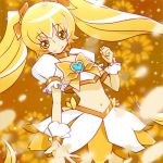  blonde_hair cure_sunshine dress futari_wa_precure hair_ribbon heart heartcatch_precure! long_hair lowres magical_girl midriff myoudouin_itsuki navel precure ribbon shiratama_(ck259) skirt solo twintails very_long_hair yellow yellow_background yellow_dress yellow_eyes 