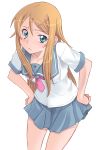  blonde_hair blush face frown hair_ornament hairclip hands_on_hip hands_on_hips highres hozumi_takashi kousaka_kirino leaning long_hair ore_no_imouto_ga_konna_ni_kawaii_wake_ga_nai school_uniform serafuku skirt solo 