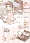  bed bedroom book brown_eyes brown_hair cake chisa-ko cookie drill_hair food glasses kneeling maria-sama_ga_miteru matsudaira_touko pillow shoes suitcase twin_drills twintails umbrella 