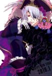  boots candy emily_(pandora_hearts) eyepatch flower formal gloves hair_over_one_eye hamayoshi hat male pandora_hearts pirate red_eyes rose short_hair silver_hair solo xerxes_break 