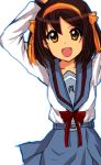  bad_id brown_eyes brown_hair furi. hair_ribbon hairband ribbon school_uniform short_hair suzumiya_haruhi suzumiya_haruhi_no_yuuutsu 