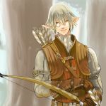  bow elezen elf final_fantasy final_fantasy_xiv gloves male monocle orange_eyes pointy_ears smile vest weapon 