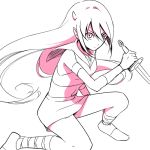  kneeling long_hair monochrome oto_tachibana sword waxwa weapon yamato_takeru 