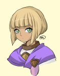  05a7w 1girl blonde_hair closed_mouth golden_sun green_eyes looking_at_viewer revision sheba_(golden_sun) short_hair simple_background solo tan white_background 