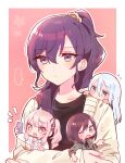  ... 1other 3girls :d ;o akiyama_mizuki asahina_mafuyu black_shirt blue_eyes blush brown_background brown_eyes brown_hair brown_jacket cellphone chibi closed_mouth collared_shirt dress_shirt grey_hair grey_shirt hair_over_shoulder highres holding holding_phone jacket long_hair mini_person minigirl miniother multiple_girls notice_lines one_eye_closed open_clothes open_jacket phone pink_hair ponytail project_sekai purple_hair red_eyes shinonome_ena shirt side_ponytail sleeves_past_wrists smile sorimachi-doufu spoken_ellipsis suspenders sweat two-tone_background upper_body very_long_hair violet_eyes white_background white_shirt yoisaki_kanade 