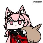  1girl animal_ear_fluff animal_ears animated animated_gif arknights artist_name chibi chinese_commentary closed_mouth commentary_request holding holding_sack long_hair lowres pink_eyes pink_hair pozyomka_(arknights) sack seseren simple_background solo transparent_background upper_body wolf_ears wolf_girl 