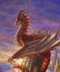  absurdres claws clouds cloudy_sky commentary_request dragon dragon_horns dragon_tail dragon_wings fins head_fins highres horns mountain nasuno_posi no_humans pixiv_fantasia pixiv_fantasia_last_saga red_scales sky spikes tail water wings wyvern 