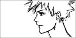  1boy animated animated_gif bleach denoro expressions kurosaki_ichigo monochrome one_eye_closed running smile spiky_hair wind 