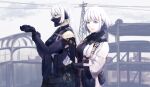  2girls ak-15_(girls&#039;_frontline) eyebrows_hidden_by_hair girls_frontline gun hatter_silver highres holding holding_gun holding_weapon light_machine_gun long_hair looking_at_viewer mask mouth_mask multiple_girls parted_lips rpk-16 rpk-16_(girls&#039;_frontline) short_hair upper_body violet_eyes weapon white_hair 