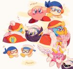 +++ 1other 5boys :d :o ^_^ adjusting_eyewear armor artist_name bandana bandana_waddle_dee bespectacled black_cape blue-framed_eyewear blue_bandana blue_eyes blush blush_stickers brown_eyes cape closed_eyes commentary_request feathered_wings fur-trimmed_jacket fur-trimmed_sleeves fur_trim galacta_knight glasses gloves grey-framed_eyewear hand_up hands_up hat highres horns jacket king_dedede kirby kirby_(series) long_sleeves looking_at_viewer mask meta_knight open_clothes open_jacket open_mouth pauldrons pom_pom_(clothes) purple-framed_eyewear red-framed_eyewear red_headwear red_jacket sailor_hat sailor_waddle_dee shoes shoulder_armor simple_background smile sparkle tokuura translation_request twitter_username v-shaped_eyebrows violet_eyes white-framed_eyewear white_background white_footwear white_gloves white_headwear white_wings wings yellow_background yellow_eyes yellow_horns