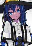  1girl absurdres blue_eyes blue_hair braid capelet closed_mouth collar flat_chest hair_between_eyes hat head_tilt highres jacket ji-rex lips long_hair looking_at_viewer mushoku_tensei roxy_migurdia solo twin_braids upper_body very_long_hair white_capelet white_collar white_jacket witch_hat 