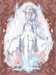  1boy arms_at_sides barefoot blue_vest body_markings brown_background choker closed_mouth coat cryokinesis dairoku_ryouhei expressionless full_body fur-trimmed_coat fur-trimmed_gloves fur_trim gloves hair_between_eyes ice light_particles long_hair long_sleeves looking_at_viewer magic male_focus messy_hair navel pale_skin pants red_eyes safi_werk shichimi silver_trim sleeveless sleeveless_coat snowflake_ornament solo standing straight-on tareme thigh_strap torn_clothes torn_coat veil very_long_hair vest white_choker white_coat white_gloves white_hair white_pants white_veil 