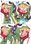  ! !? 1boy blonde_hair bow bowtie child demon_boy disgaea emizel_(disgaea) expressions highres himawari_(kawaisounaedesu) hood hoodie long_sleeves makai_senki_disgaea_4 male_focus open_mouth red_bow red_bowtie red_eyes smile 