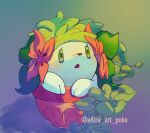  :o akira_(akira_art_poke) commentary_request flower green_eyes highres in_pot looking_up no_humans open_mouth pink_flower pokemon pokemon_(creature) shaymin shaymin_(land) solo watermark 