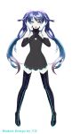 1girl alpha_transparency artist_name bare_shoulders black_dress black_footwear black_gloves black_thigh_boots blue_eyes blue_hair boots dress elbow_gloves flat_chest full_body gloves hassan_(sink916) hatsune_miku long_hair looking_at_viewer multicolored_hair official_art open_mouth project_diva_(series) short_dress simple_background sleeveless sleeveless_dress solo standing straight-on thigh_boots twintails very_long_hair vocaloid zettai_ryouiki