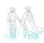  2boys anakin_skywalker boots father_and_son ghost holding_hands hooded_robe jju_(nile12634) luke_skywalker multiple_boys robe short_hair smile star_wars 