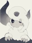  absol animal_focus black_eyes blush_stickers bright_pupils claws commentary expressionless grey_background hair_over_one_eye heart no_humans ovoip pokemon pokemon_(creature) simple_background solo sparkle upper_body white_fur 