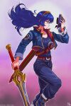  alternate_costume blue_eyes blue_hair blue_pants cosplay crossover dragon_ball dragon_ball_z falchion_(fire_emblem) falchion_(weapon) fire_emblem fire_emblem_awakening highres holding holding_mask holding_sword holding_weapon leg_up long_hair long_sleeves looking_to_the_side lucina_(fire_emblem) mask pants stoic_seraphim sword tiara trait_connection trunks_(dragon_ball) trunks_(dragon_ball)_(cosplay) trunks_(future)_(dragon_ball) trunks_(future)_(dragon_ball)_(cosplay) weapon 