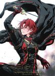  1boy absurdres alear_(fire_emblem) alear_(male)_(fire_emblem) black_cape cape crossed_bangs fire_emblem fire_emblem_engage gloves hair_between_eyes highres holding holding_sword holding_weapon long_sleeves looking_at_viewer male_focus red_eyes red_gloves redhead short_hair solo sword umi_(_oneinchswing) weapon 