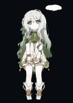  ... 1girl 52601i anklet boots braid detached_sleeves dress expressionless full_body genshin_impact gold_trim gradient_hair green_eyes green_hair hair_down hair_ornament highres jewelry leaf_hair_ornament long_hair looking_at_another multicolored_hair nahida_(genshin_impact) pointy_ears sidelocks solo speech_bubble spoken_ellipsis symbol-shaped_pupils white_dress white_footwear white_hair 
