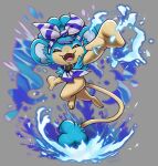  bandana bandana_around_neck blue_bandana closed_eyes clothed_pokemon full_body grey_background haychel highres open_mouth panpour pokemon pokemon_(creature) simple_background solo striped_bandana tail water 